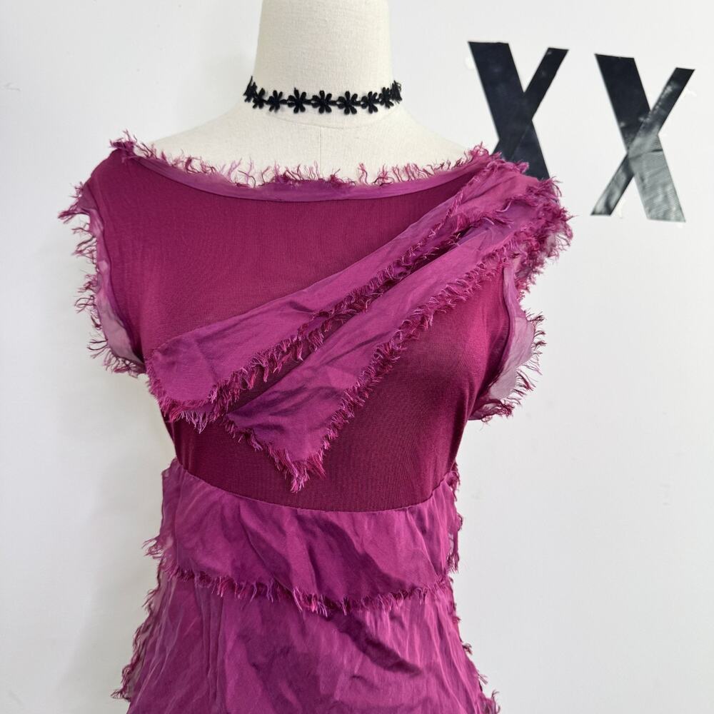 Made in Italy Fuchsia Silk Chiffon Tiered Midi Dress Layered Luxe Y2K S/M - Picture 2 of 8
